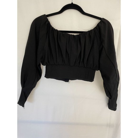 NWT h:ours Sybille Off Shoulder Top in Black XS *missing buttons - Picture 3 of 8
